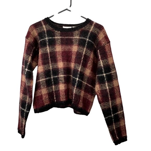 Vintage Paul Harris Design Cropped Mohair Sweater S Brown Plaid Dark Academia - Picture 1 of 4